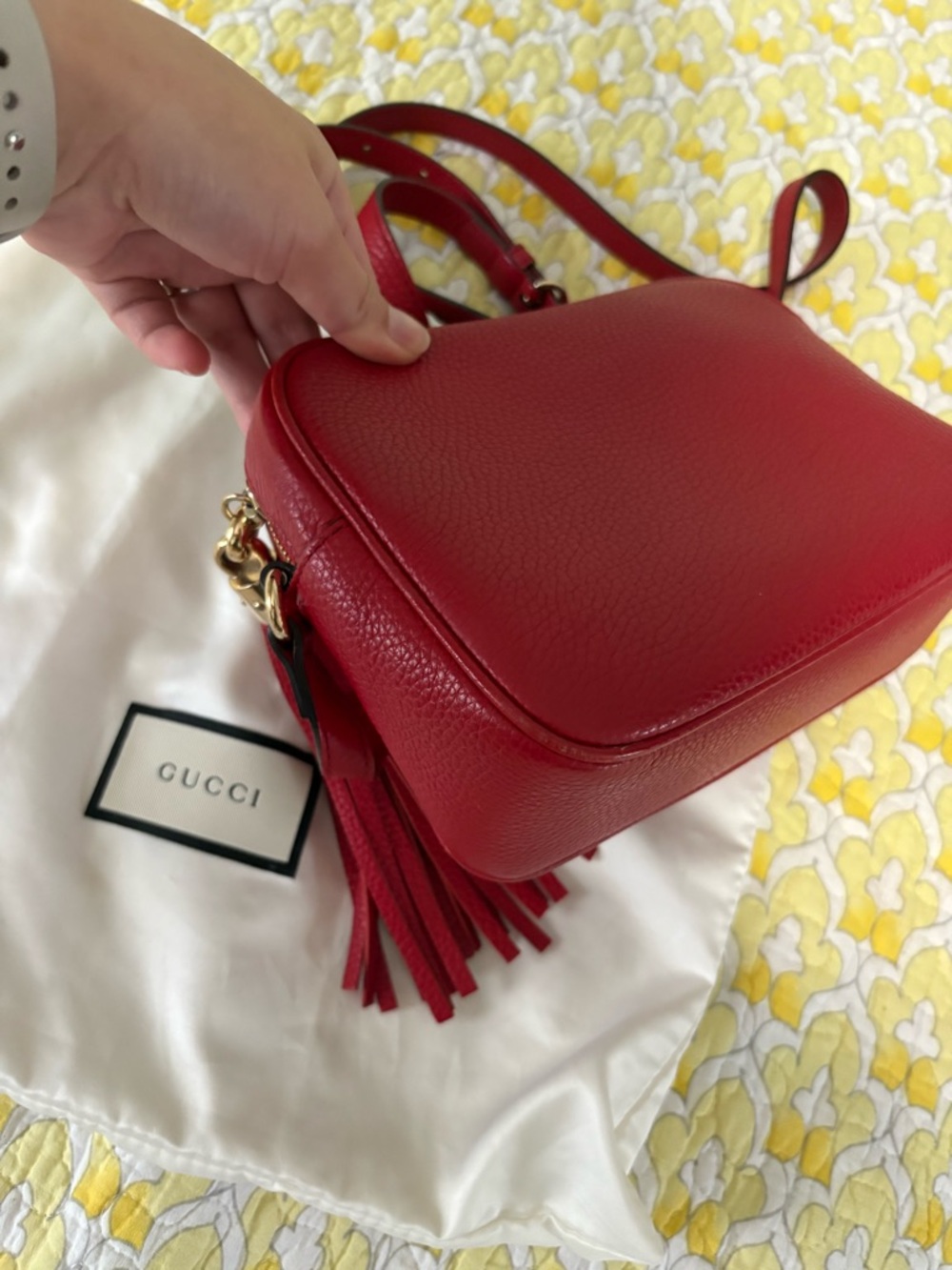 Gucci Red Soho Disco Embossed GG Leather Crossbody with Tassel - Picture 6 of 16